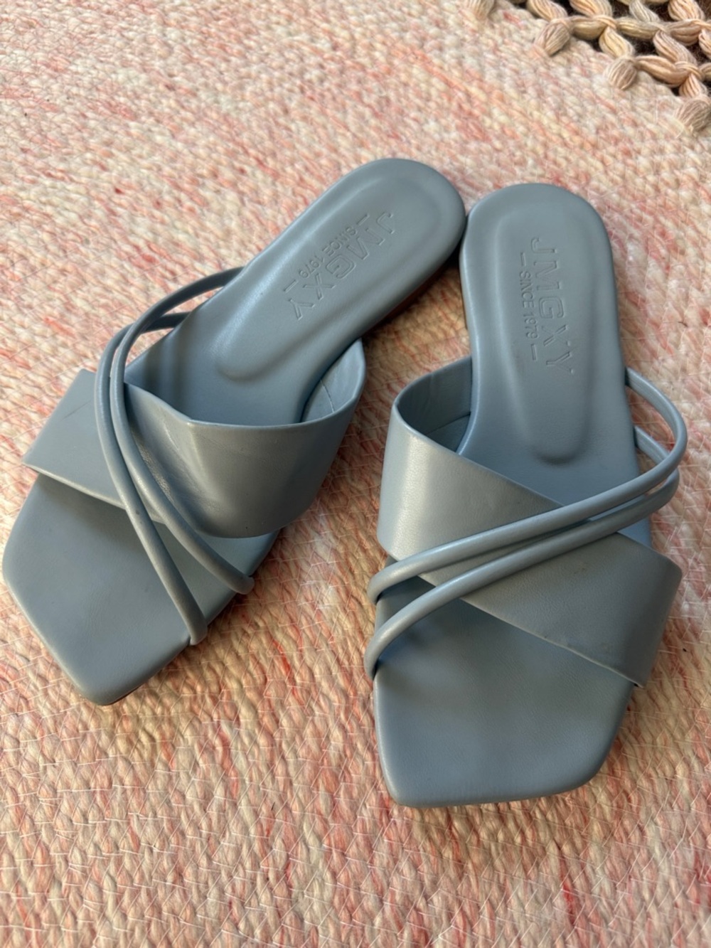Slate Grey Cross-Strap Slide Sandals